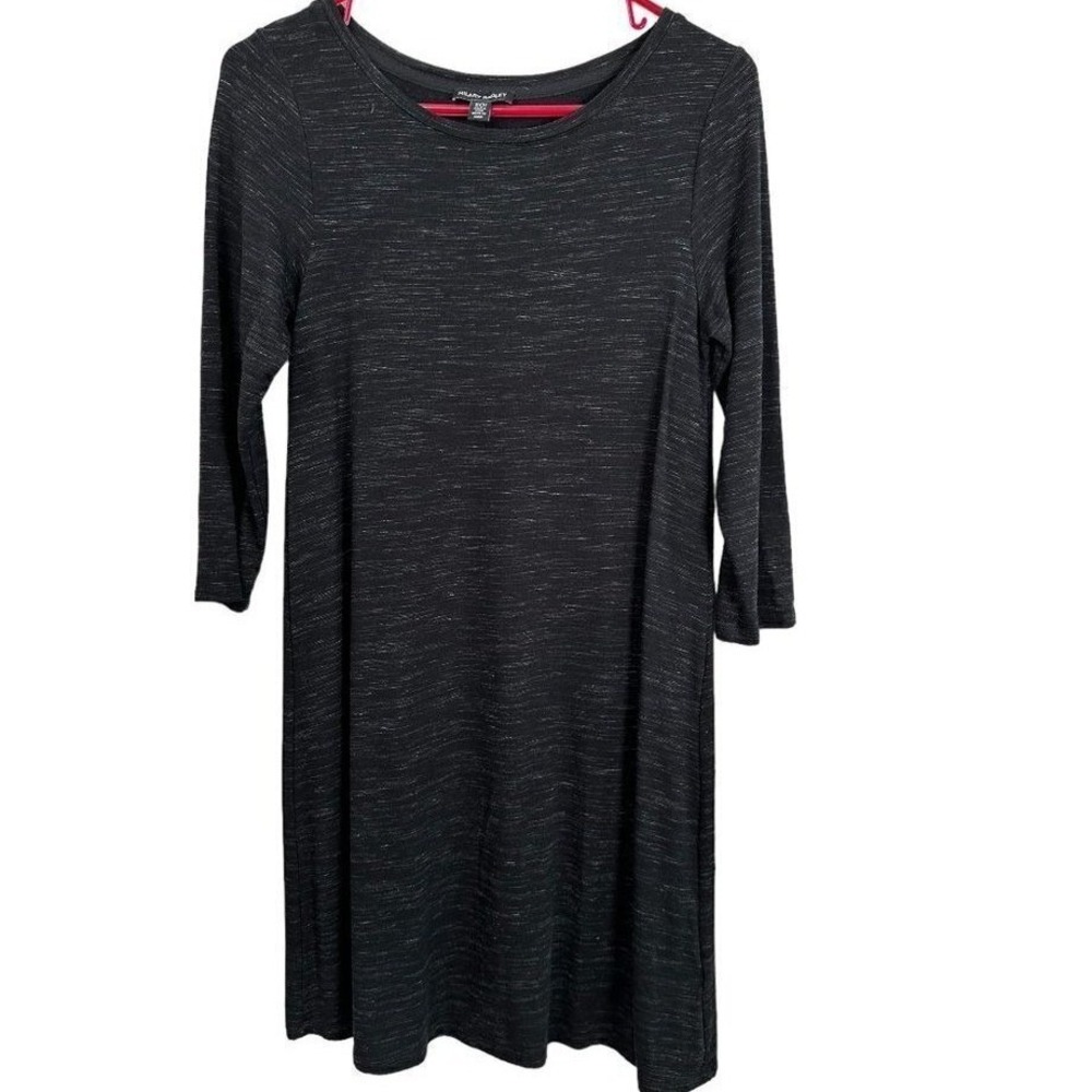 Hilary Radley Gray Space Dye Long Sleeve Scoop Neck Shift Dress Small‎